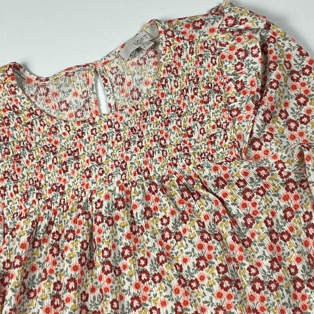 LOFT Floral Smocked Ruffle Blouse Ditsy Print Sz M Feminine Cottagecore Top NWT